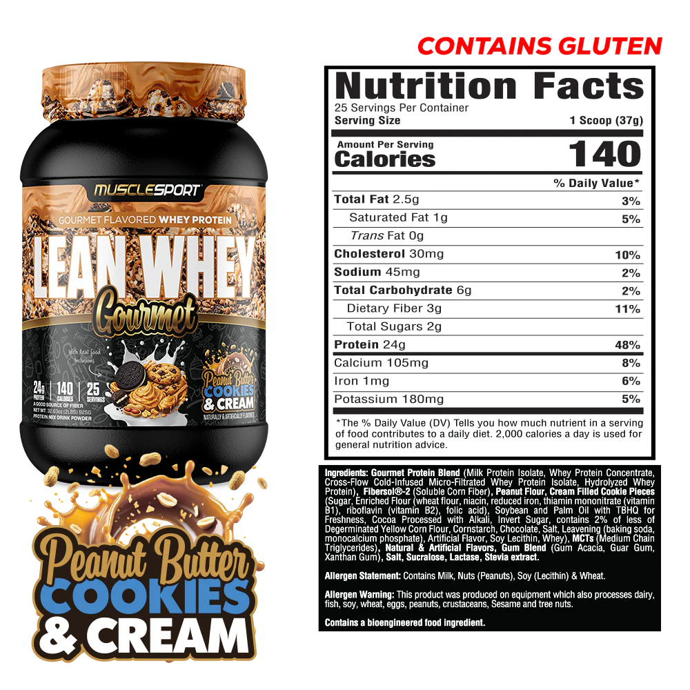 Lean Whey Gourmet Premium Blended Protein 2lb Peanut Butter Cookies n Cream