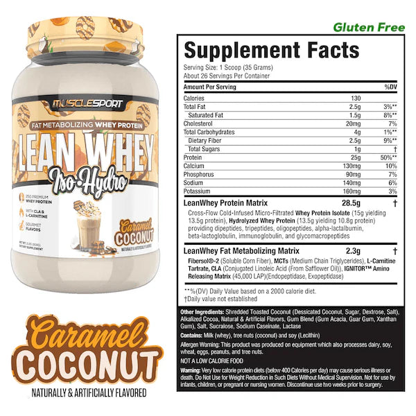 Lean Whey Iso Hydro Gourmet Protein 2LB Coconut Caramel