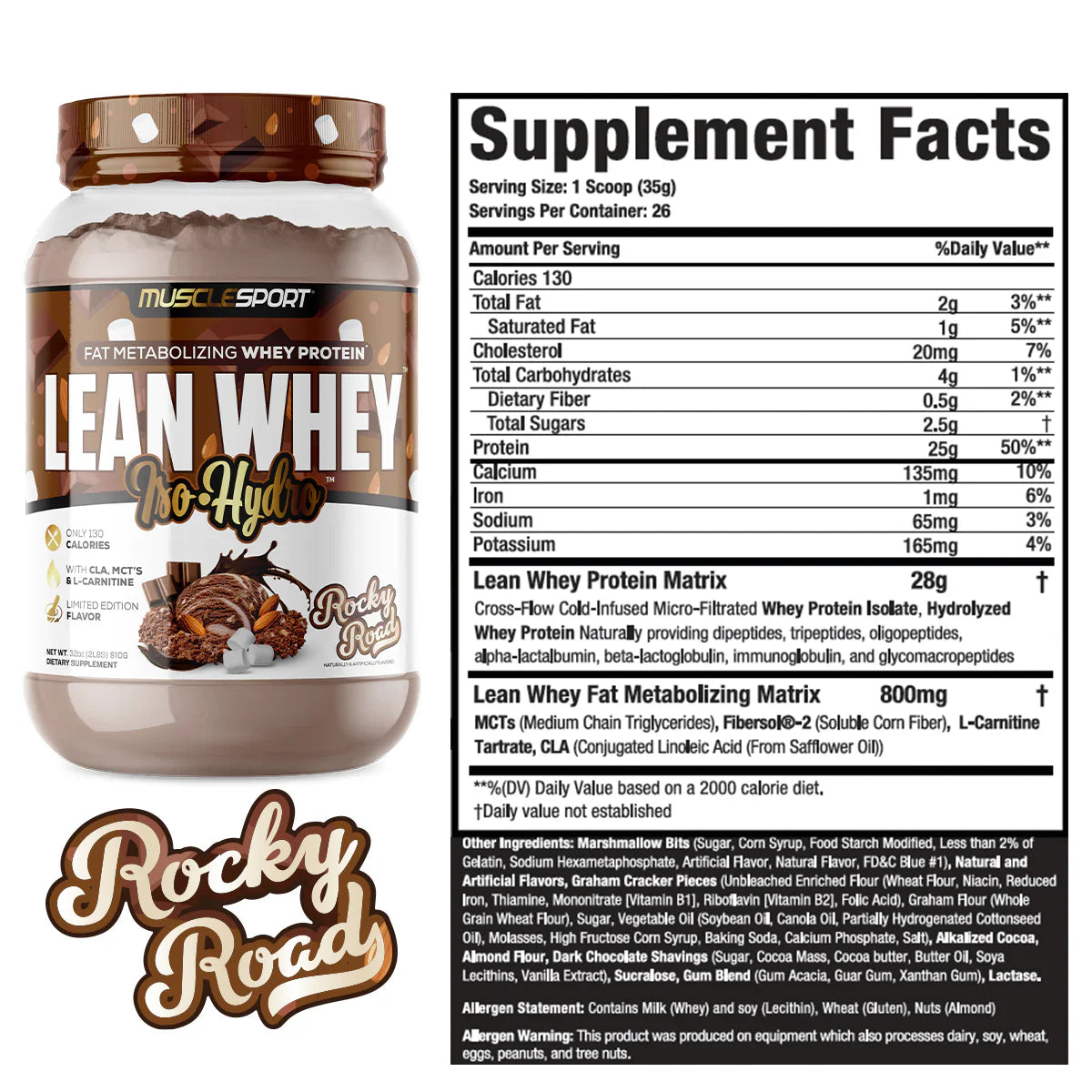 Lean Whey Iso Hydro Gourmet Protein 2LB Rocky Road