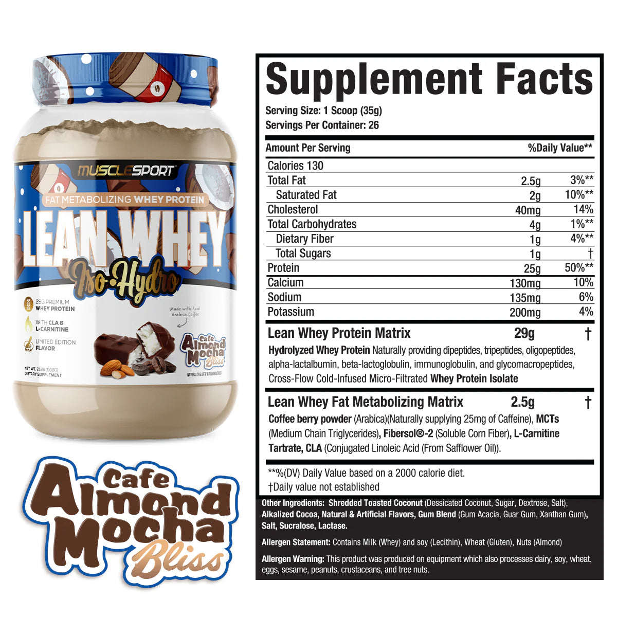 Lean Whey Iso Hydro Gourmet Protein 2LB Cafe Mocha Almond