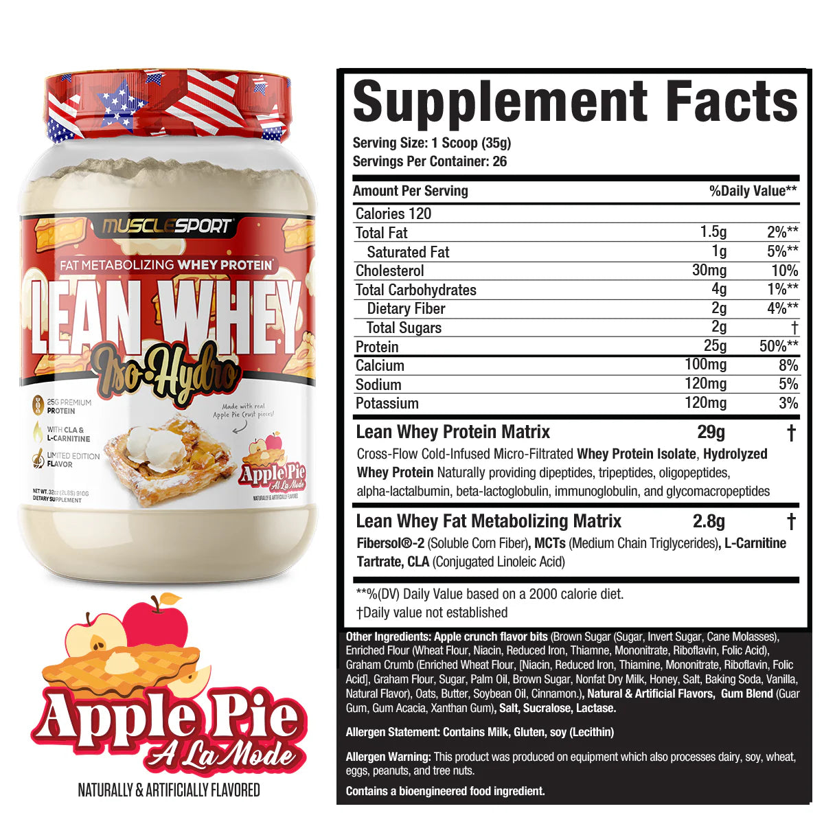 Lean Whey Iso Hydro Gourmet Protein 2LB Apple Pie a la Mode