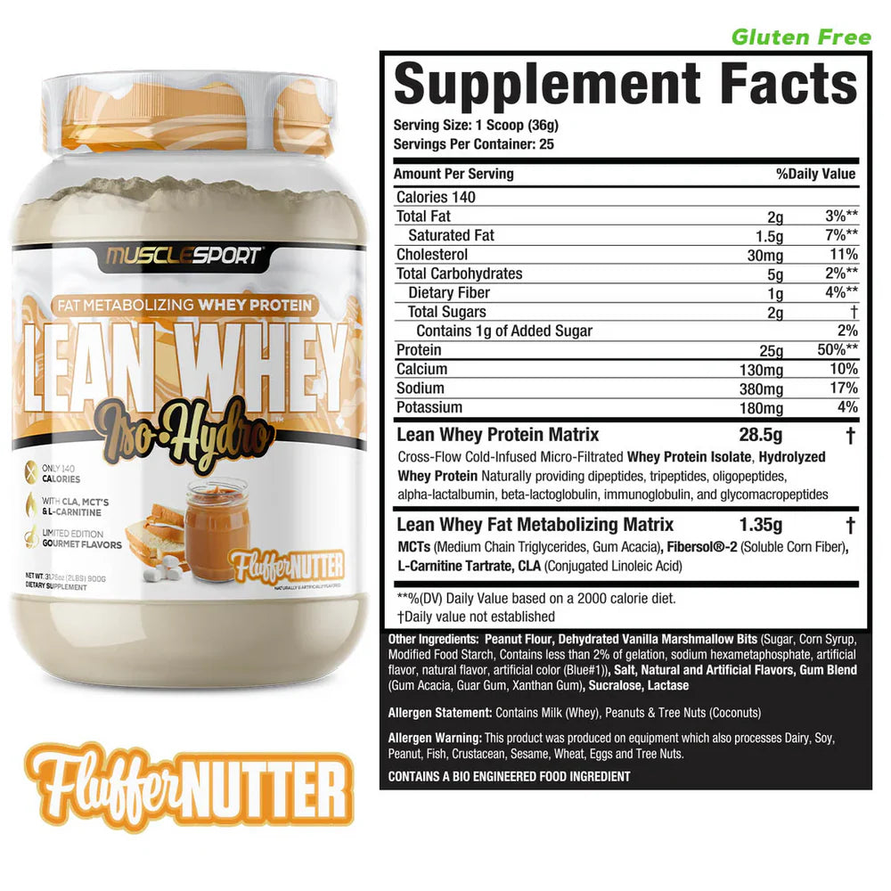 Lean Whey Iso Hydro Gourmet Protein 2LB Fluffer Nutter