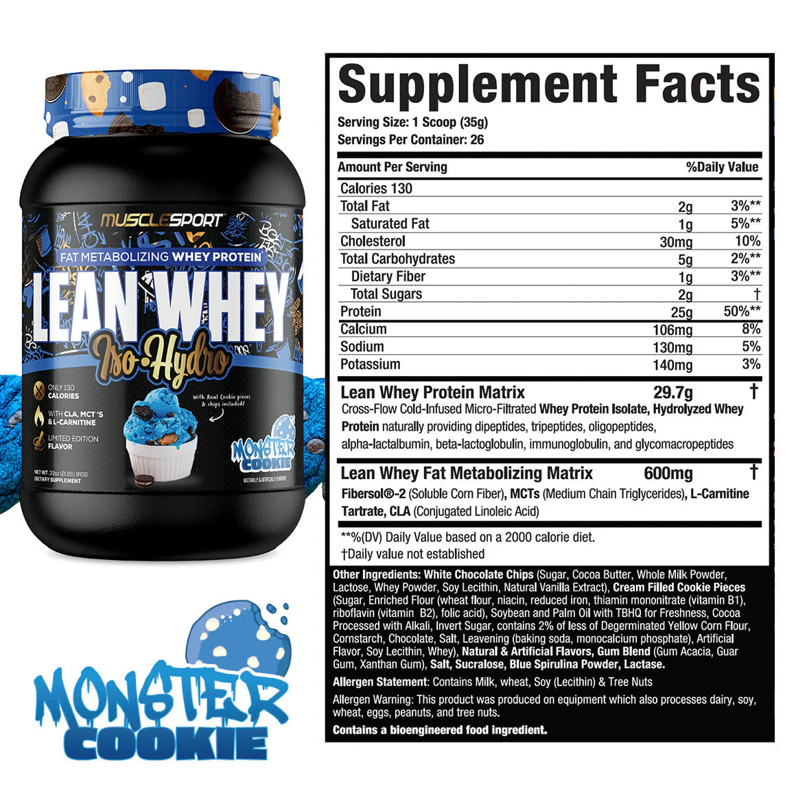 Lean Whey Iso Hydro Gourmet Protein 2LB Monster Cookie