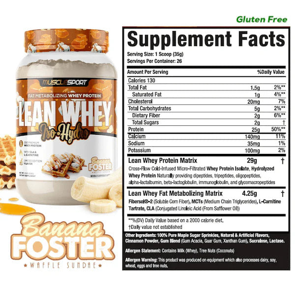 Lean Whey Iso Hydro Gourmet Protein 2LB Banana Foster Waffle