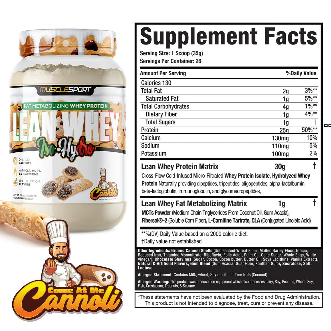 Lean Whey Iso Hydro Gourmet Protein 2LB Cannoli