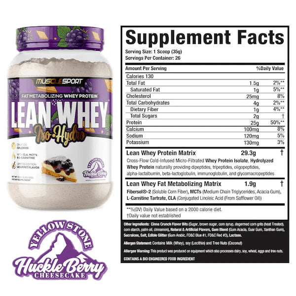 Lean Whey Iso Hydro Gourmet Protein 2LB Huckleberry Cheesecake