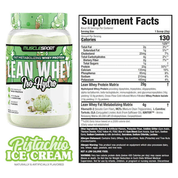 Lean Whey Iso Hydro Gourmet Protein 2LB Pistachio Ice Cream