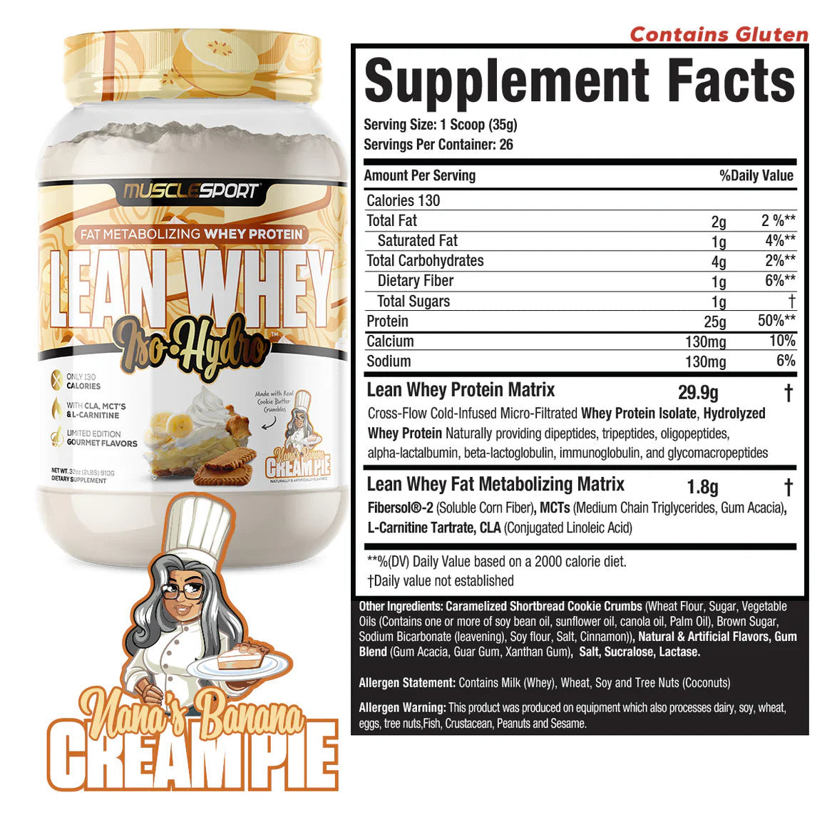 Lean Whey Iso Hydro Gourmet Protein 2LB Nanas Banana Cream Pie