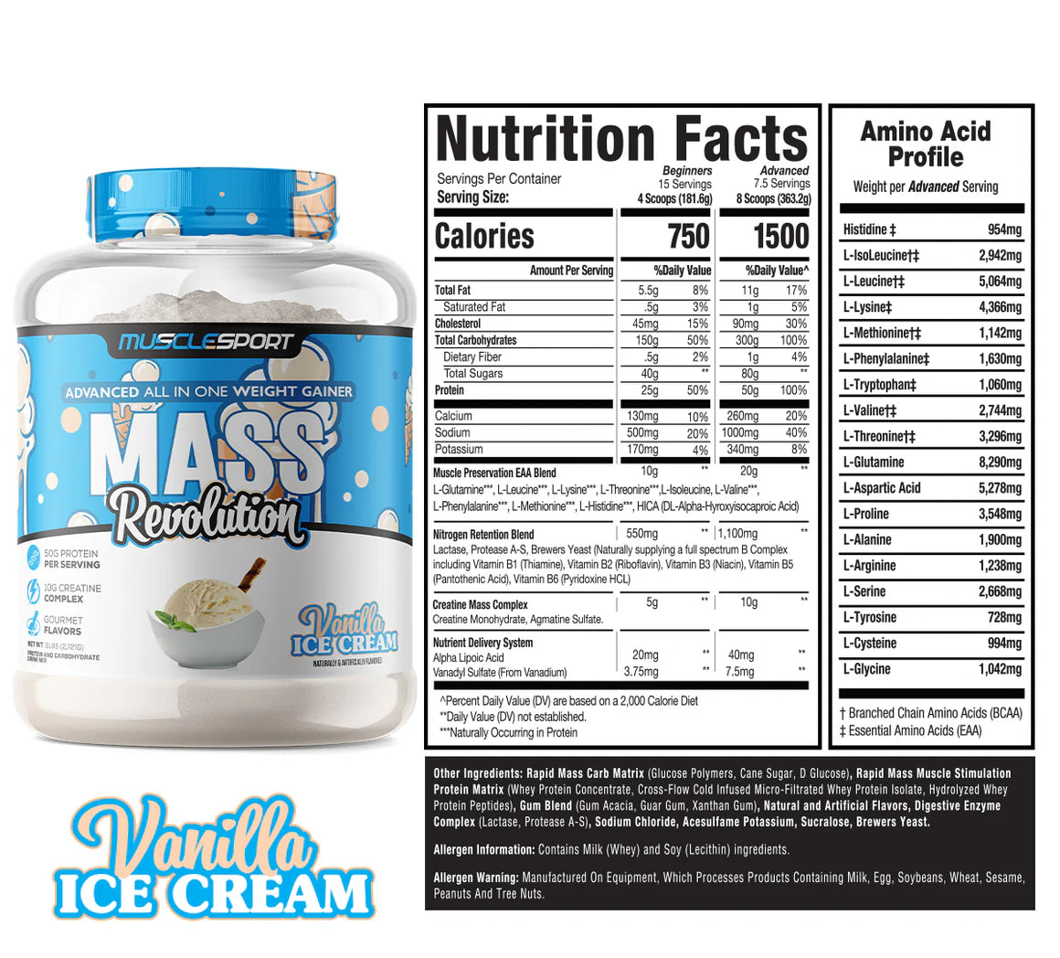 MASS REVOLUTION™ MASS GAINER 6LB Vanilla Ice Cream