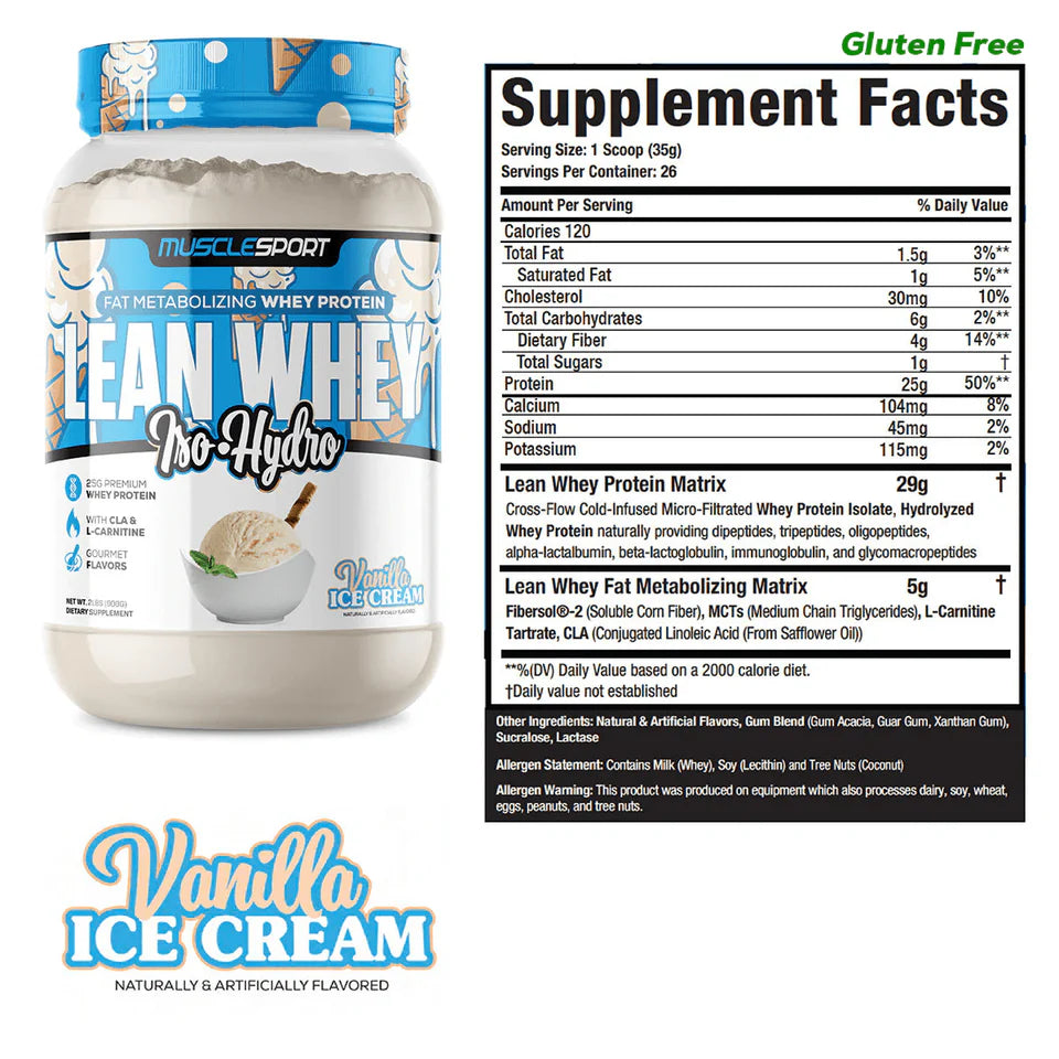 Lean Whey Iso Hydro Gourmet Protein 2LB Vanilla Ice Cream