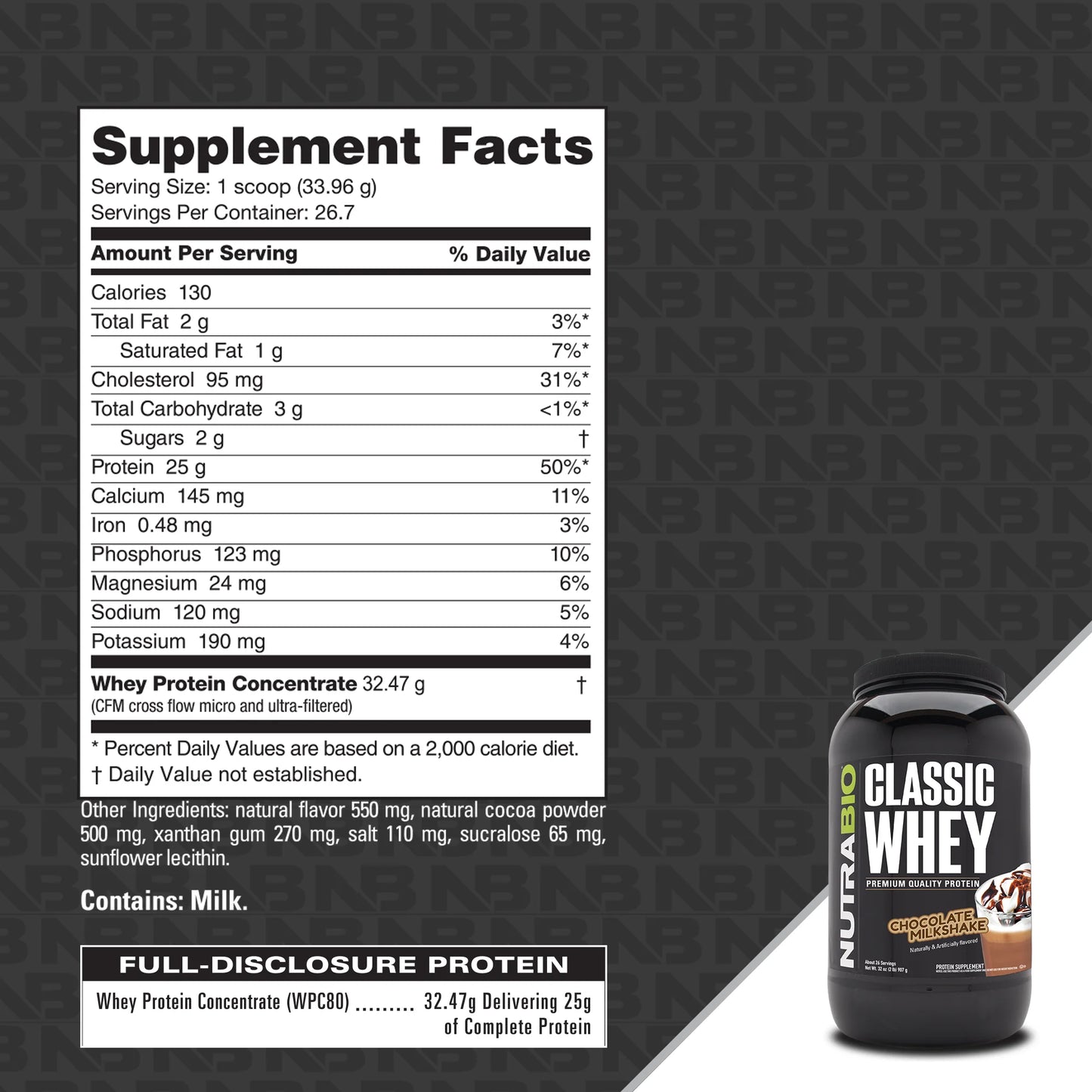 Nutrabio Classic Whey Protein Chocolate MilkShake 2lb