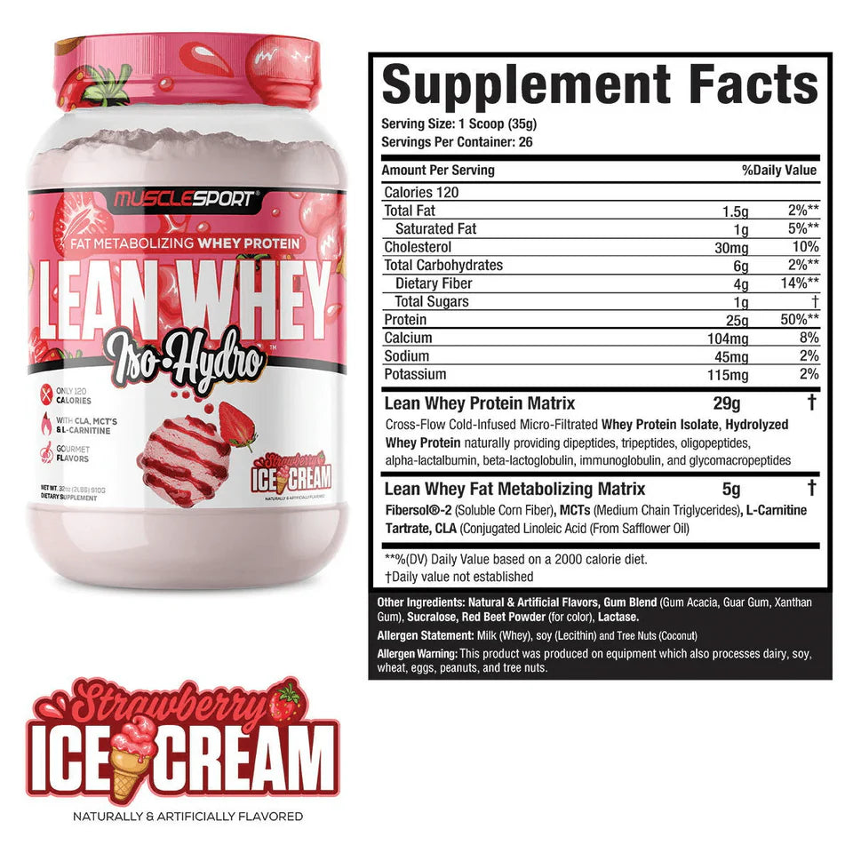 Lean Whey Iso Hydro Gourmet Protein 2LB Strawberry Ice Cream