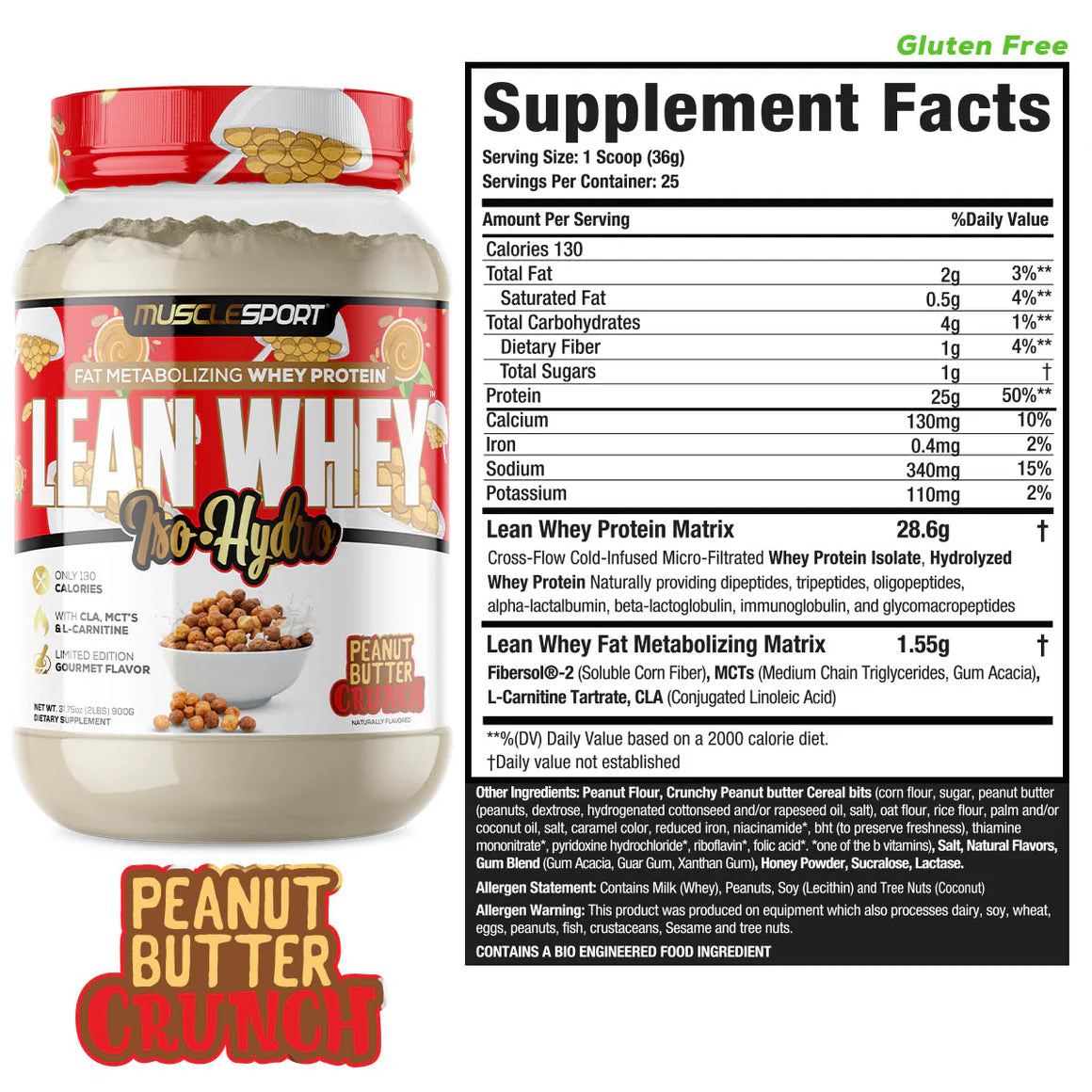 Lean Whey Iso Hydro Gourmet Protein 2LB PB Crunch
