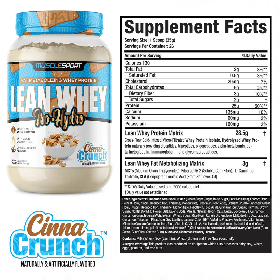Lean Whey Iso Hydro Gourmet Protein 2LB Cinna Crunch
