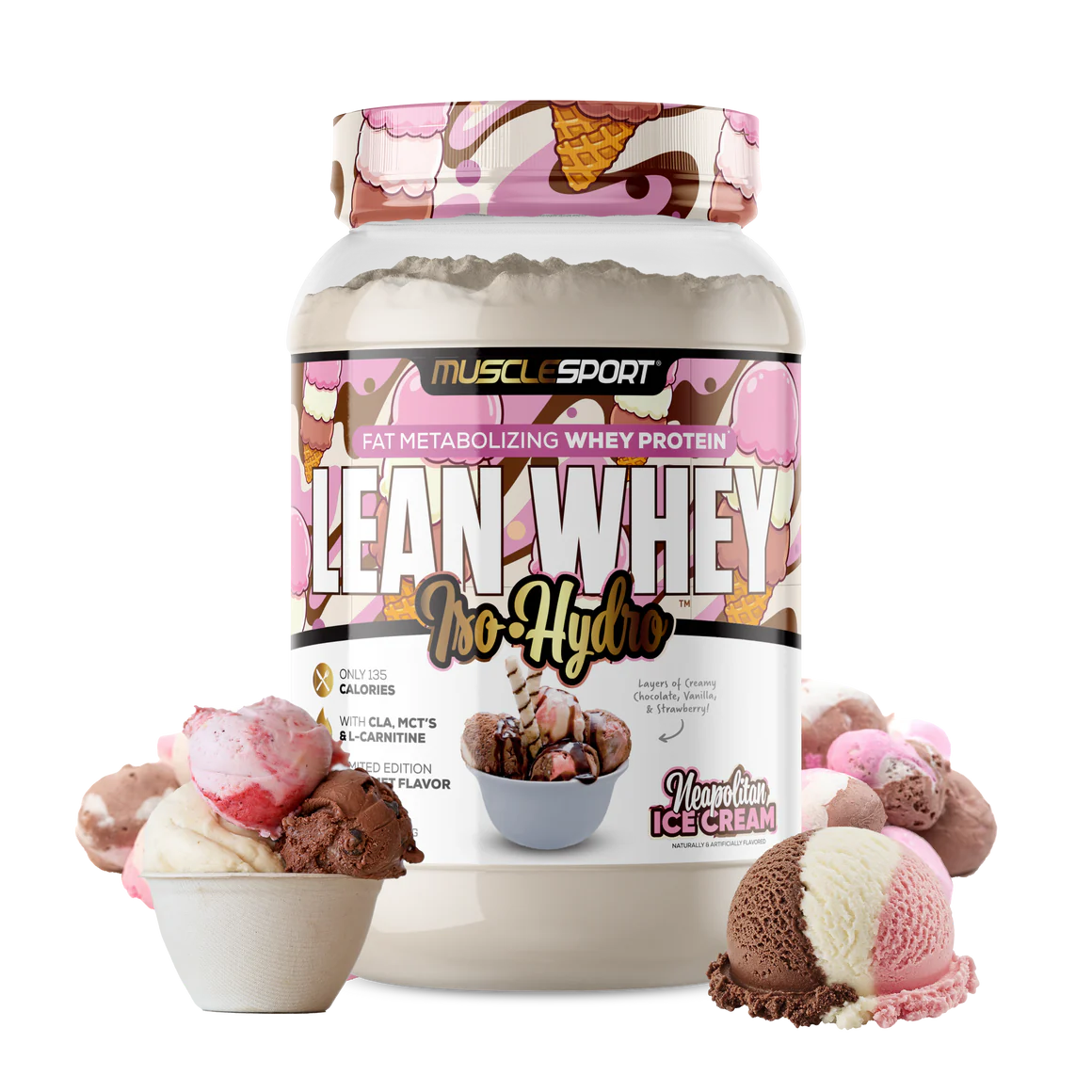 Lean Whey Iso Hydro Gourmet Protein 2LB Neopolitan Ice Cream Sundae