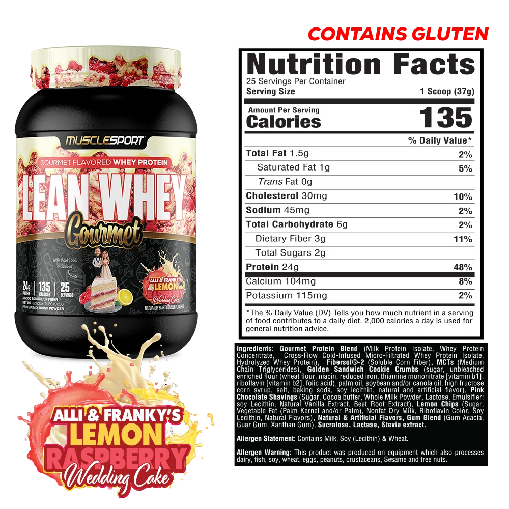 Lean Whey Gourmet Premium Blended Protein 2lb Lemon Raspberry Wedding Cake