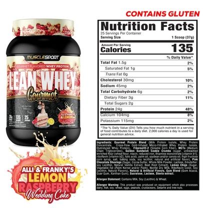 Lean Whey Gourmet Premium Blended Protein 2lb Lemon Raspberry Wedding Cake
