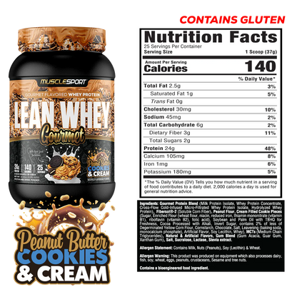 Lean Whey Gourmet Premium Blended Protein 2lb Peanut Butter Cookies n Cream