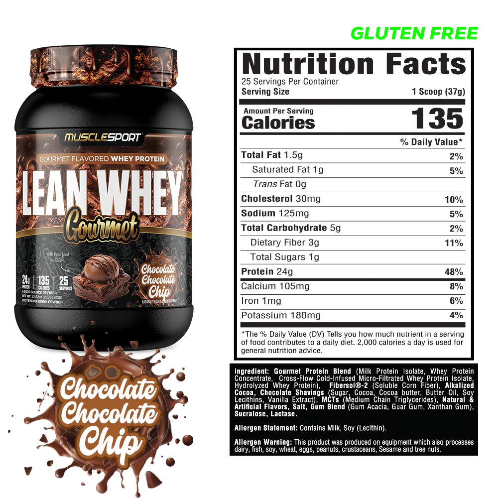 Lean Whey Gourmet Premium Blended Protein 2lb Chocolate Chocolate Chip