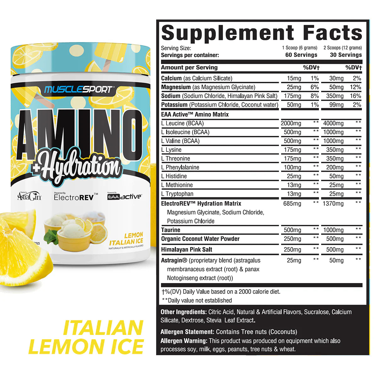 MuscleSport Amino+Hydration Lemon Italian Ice