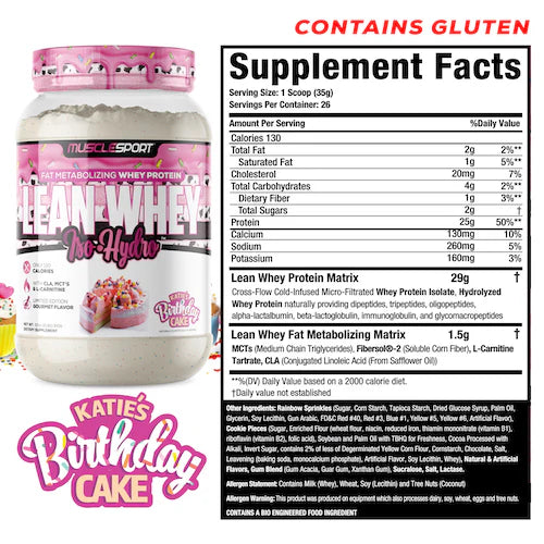 Lean Whey Iso Hydro Gourmet Protein 2LB Katie’s Birthday Cake