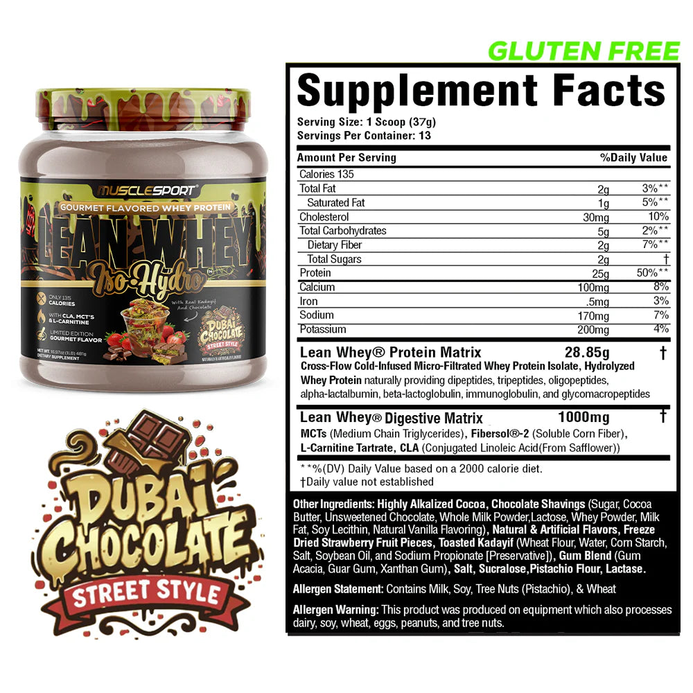 Lean Whey Iso Hydro Gourmet Protein 1lb Dubai Chocolate