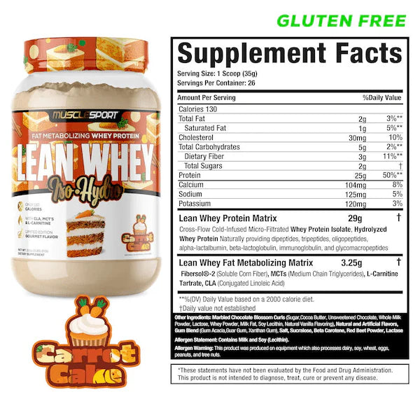 Lean Whey Iso Hydro Gourmet Protein 2LB Carrot Cake