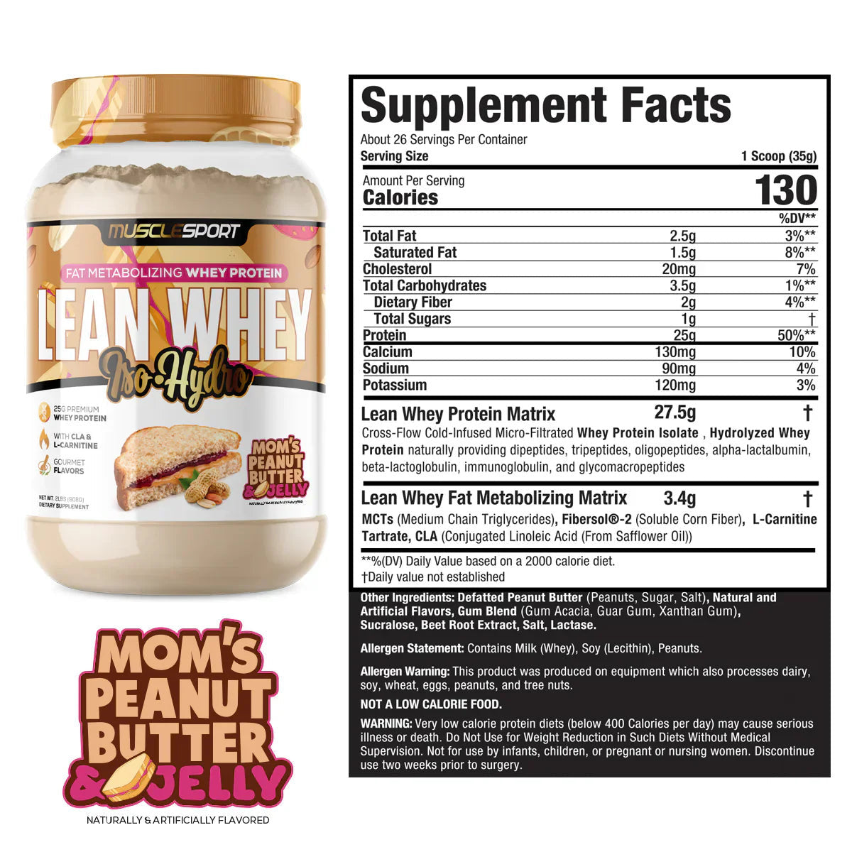 Lean Whey Iso Hydro Gourmet Protein 2LB Mom’s PB & J