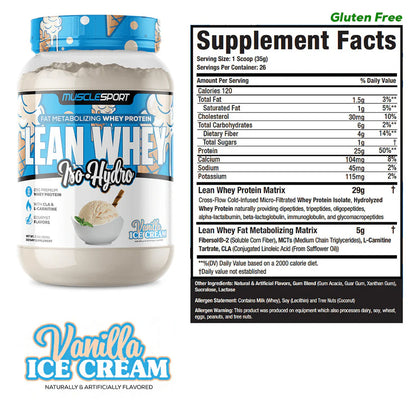 Lean Whey Iso Hydro Gourmet Protein 2LB Vanilla Ice Cream