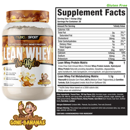 Lean Whey Iso Hydro Gourmet Protein 2LB Peanut Butter Gone Bananas
