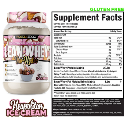 Lean Whey Iso Hydro Gourmet Protein 2LB Neopolitan Ice Cream Sundae