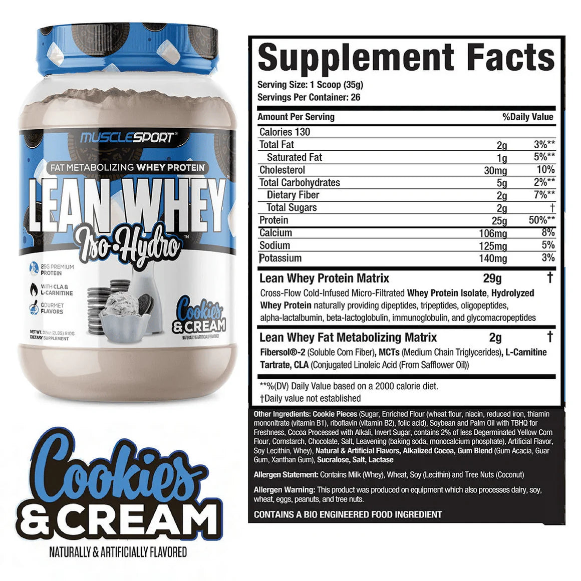 Lean Whey Iso Hydro Gourmet Protein 2LB Cookies n Cream