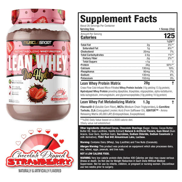 Lean Whey Iso Hydro Gourmet Protein 2LB Chocolate Dipped Strawberry